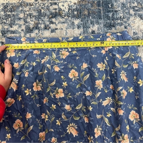 Pendleton Plus Blue Feminine Floral Modest Linen Blend Vintage 90s Midi Skirt 14 - Picture 11 of 11